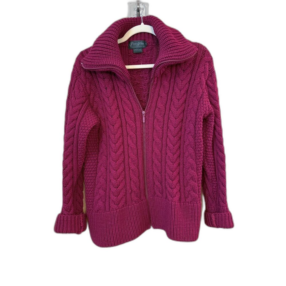 Peregrine Women’s Medium 100% Wool Cable Knit Full Zip Sweater Made England
